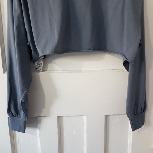 Aritzia Azure Skies Long Sleeve Crewneck Pullover Cropped Top Tee Blue Grey Sz S - Picture 4 of 11